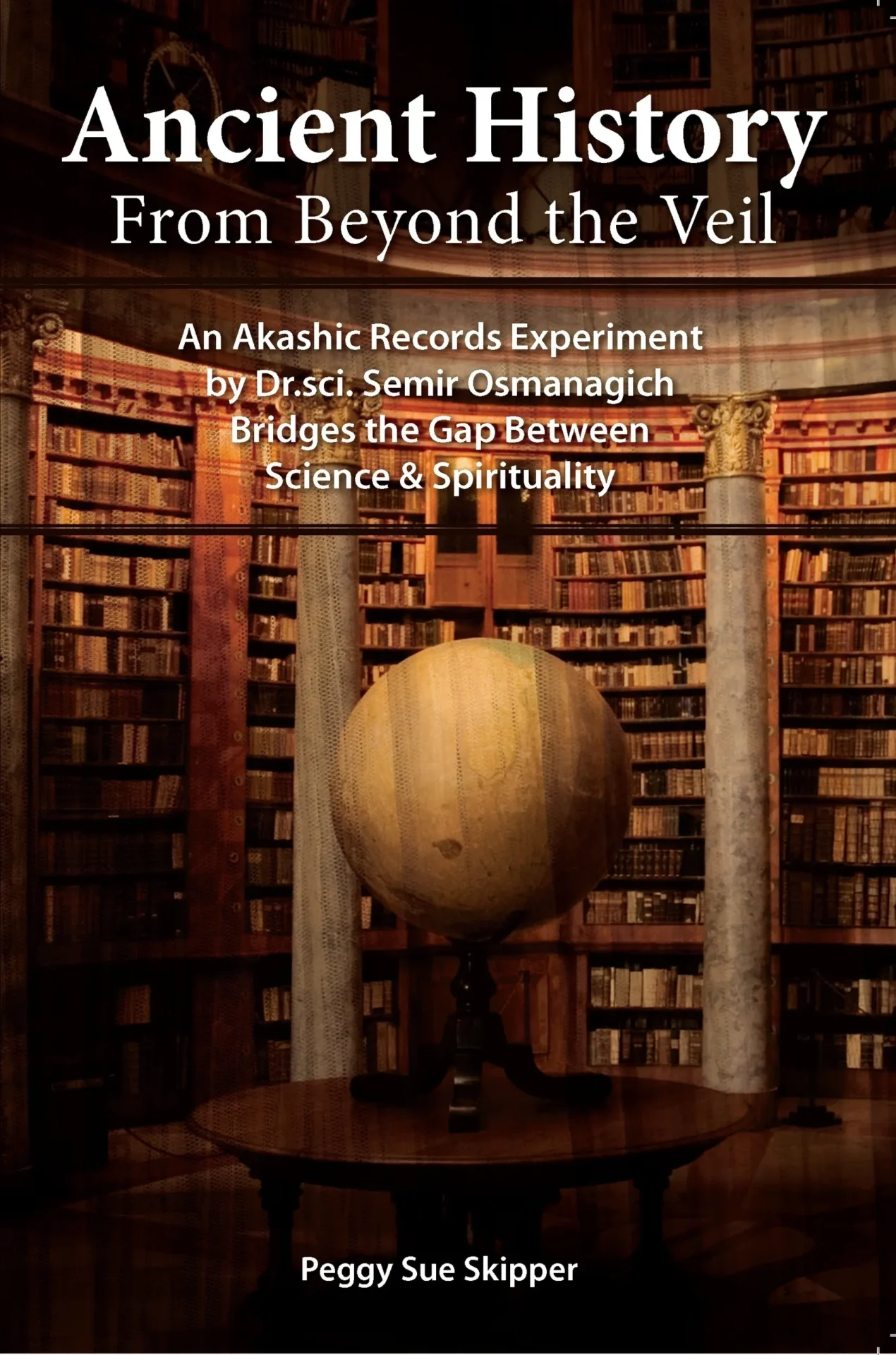 A book cover with an image of a globe and books.